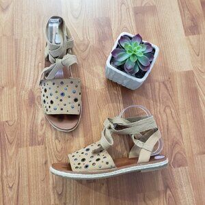 Lucky Brand Daytah2 Lace Up Espadrille Sandals Genuine Nubuk Leather Sz 8.5